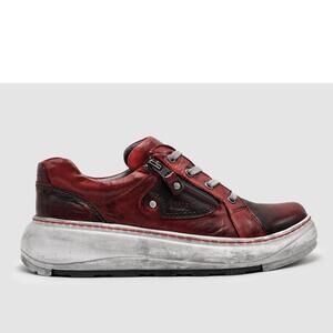 NEW KCR GROUP women's retro zip-up leather shoes in red